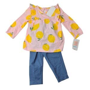 Baby Girls 2pc Lemons Top & Bottom Set Just One You made by Carters Yellow Pink